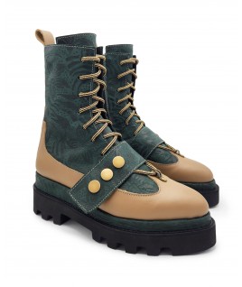 Pin Me Boots In Beige & Green